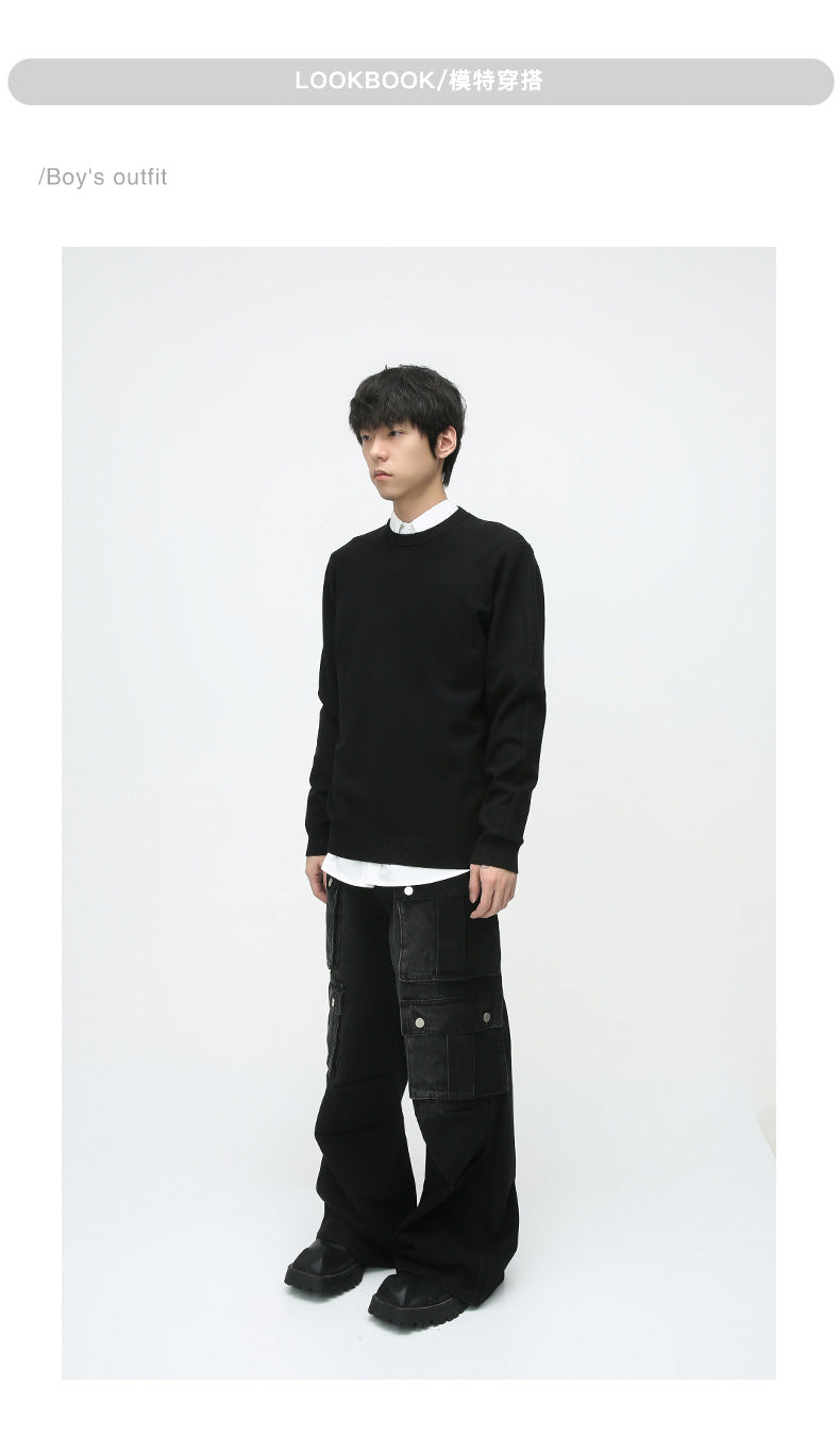 Heavy-Duty Retro Multi-Pocket Cargo-Style Wide-Leg Jeans