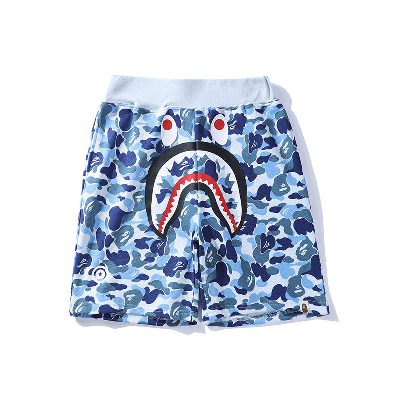 BAPE camouflage letter shark shorts five-point casual pants