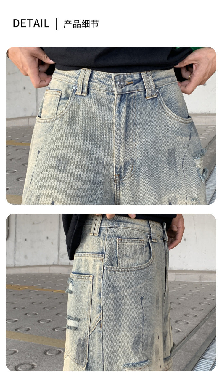 Wasteland-Style Distressed Loose-Fit Scythe Cut Jeans