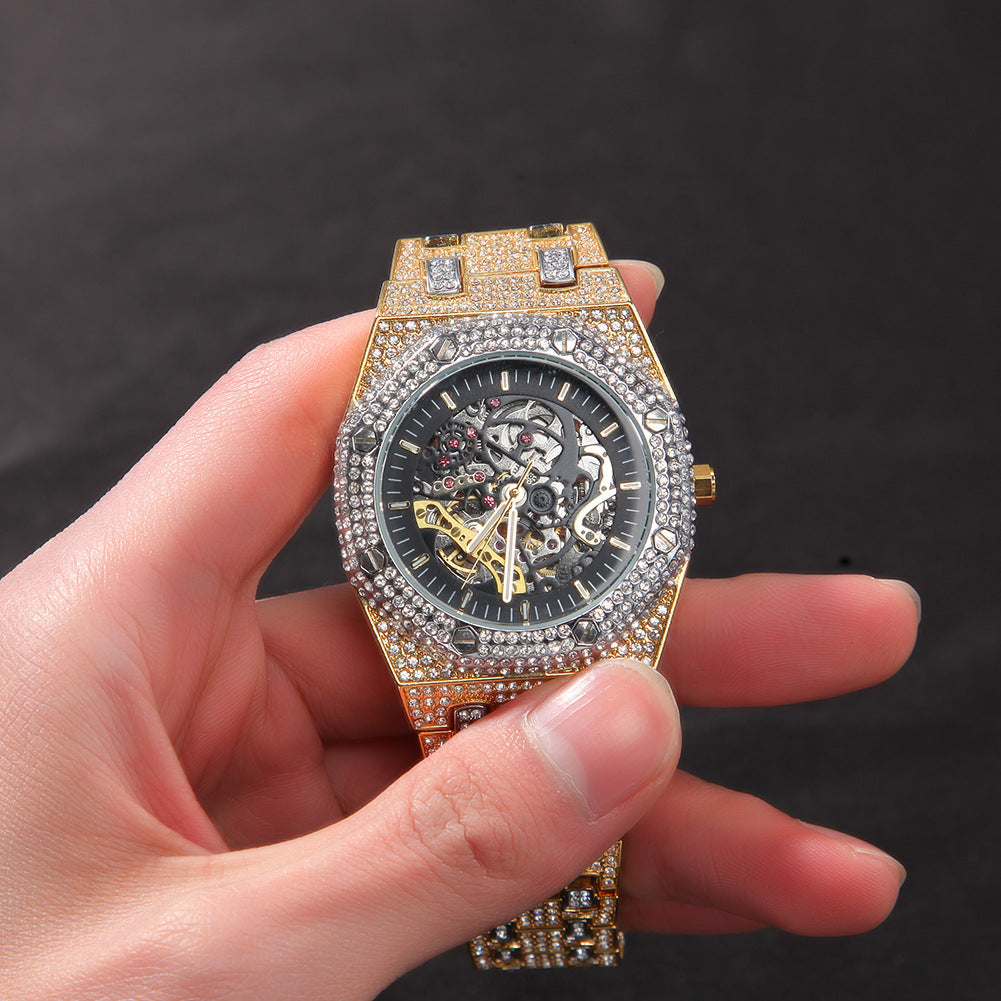Hip Hop Full Diamond Skeleton Mechanical Watch