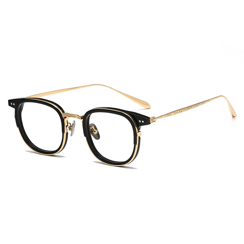 Retro and artistic carved pure titanium glasses for smaller faces