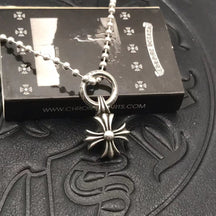 chrome hearts small single ring square cross flower necklace