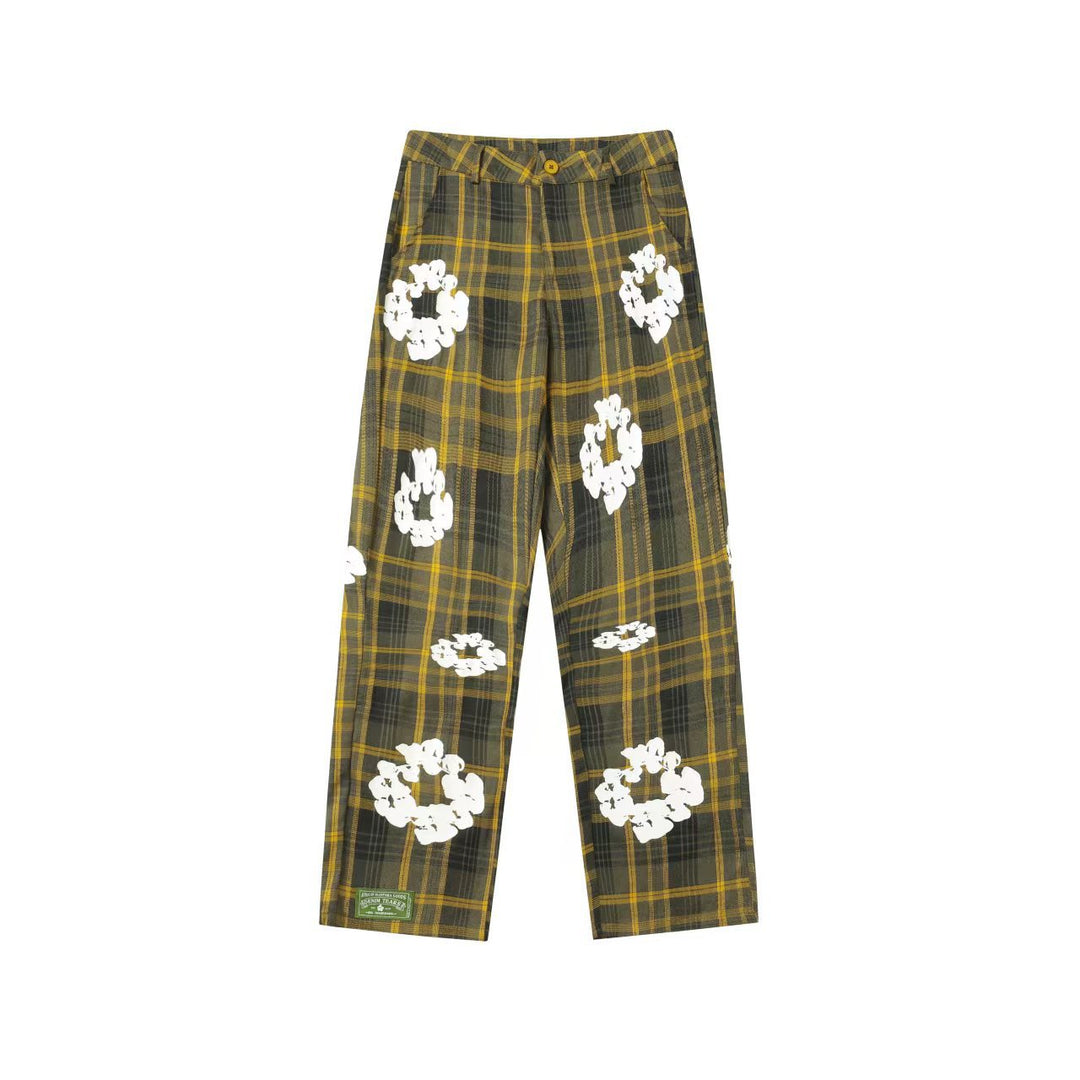 Kapok flower foam print plaid shirt set