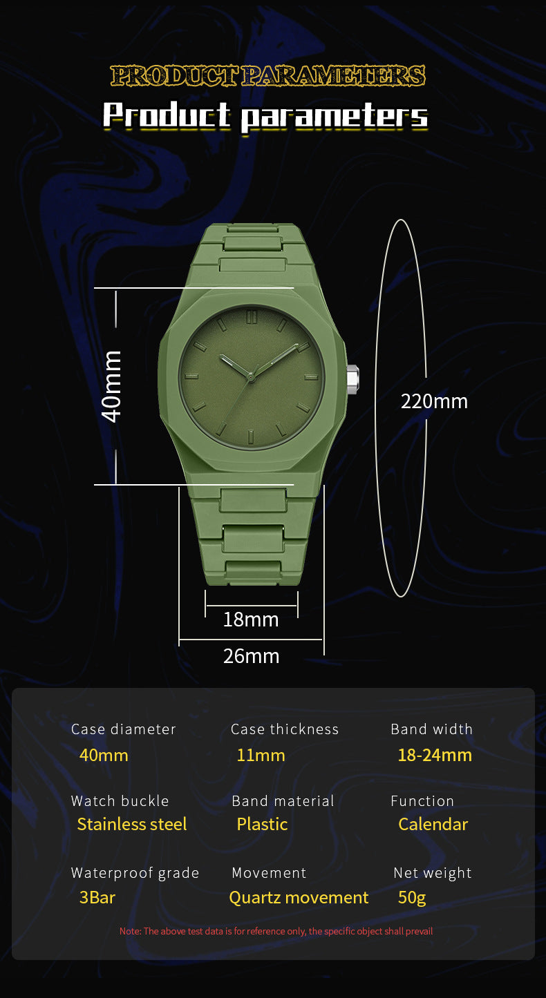 Sports-Style Waterproof Plastic Watch with Arabic Numerals