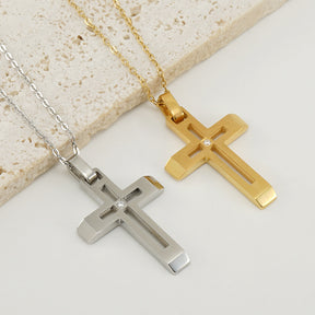 Fashionable and simple hollow diamond cross necklace