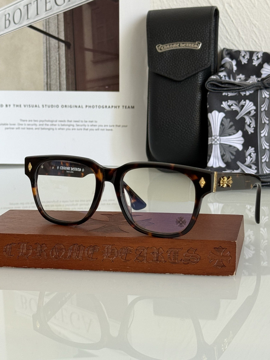 Chrome Hearts BOFFICER square frame glasses with cross pattern