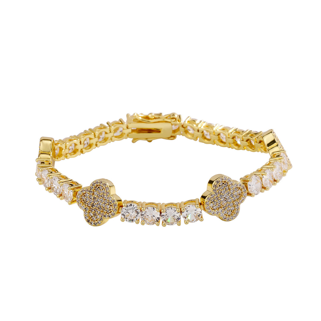 Hip-hop four-leaf clover zircon chain, tennis chain.