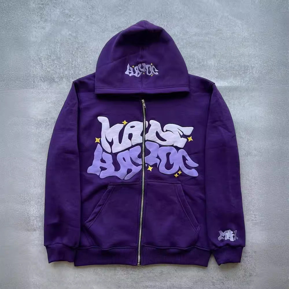 MAKE HARDER Foamed Letter Print Zip-Up Hoodie