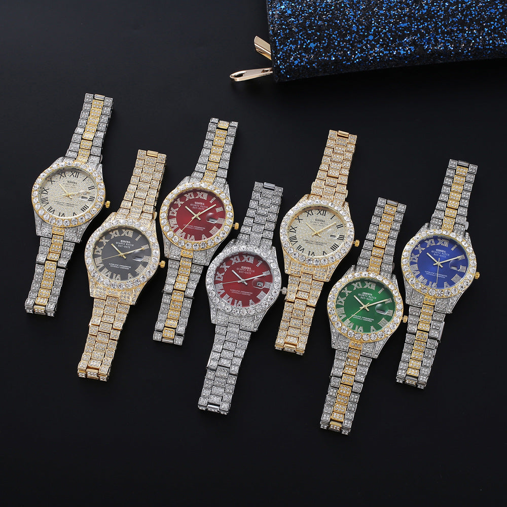 Fully Jeweled, Steel-Band, Calendar Quartz Watch