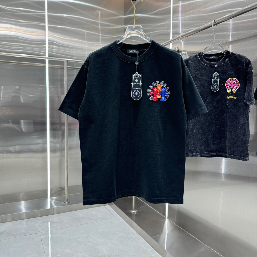 Chrome Hearts Washed Appliqué Embroidered Short-sleeved T-shirt