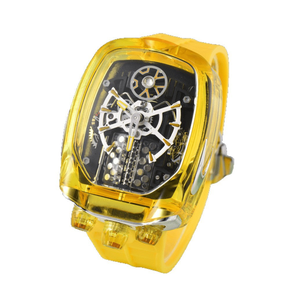 W16 Engine-Style Watch with Sparkling Transparent Crystal Case