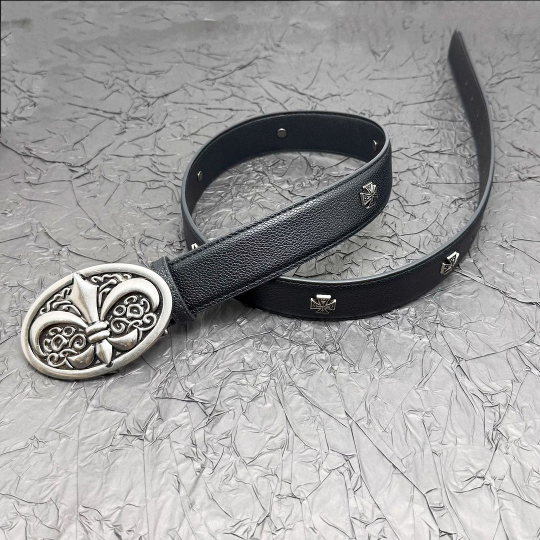 Chrome Hearts Belt with Cross Rivets and Tongue Buckle