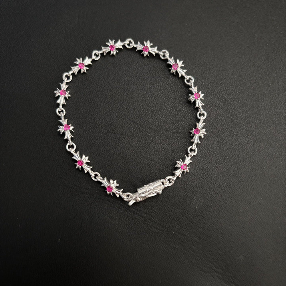 Chrome Hearts Bright Silver Cross Rhinestone Bracelet