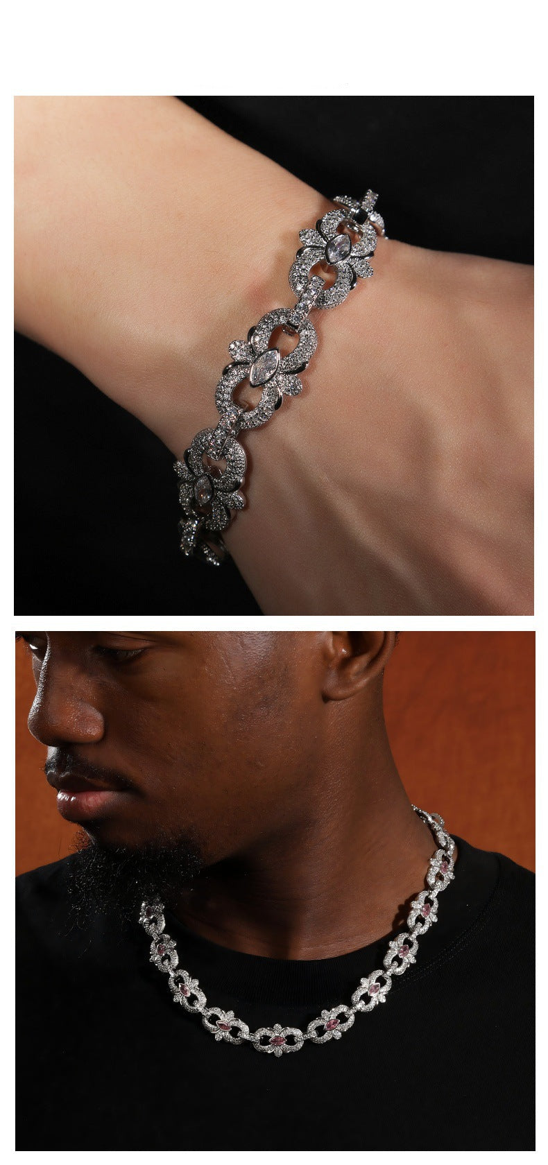 HIPHOP 16mm Horseshoe Flower Necklace with Diamond Accents