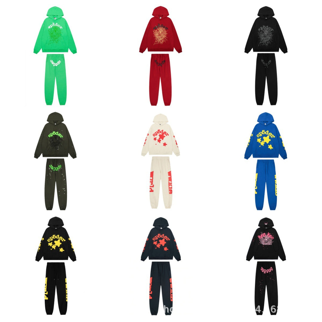 Sp5der 555555 star pattern hooded trousers and sweatshirt