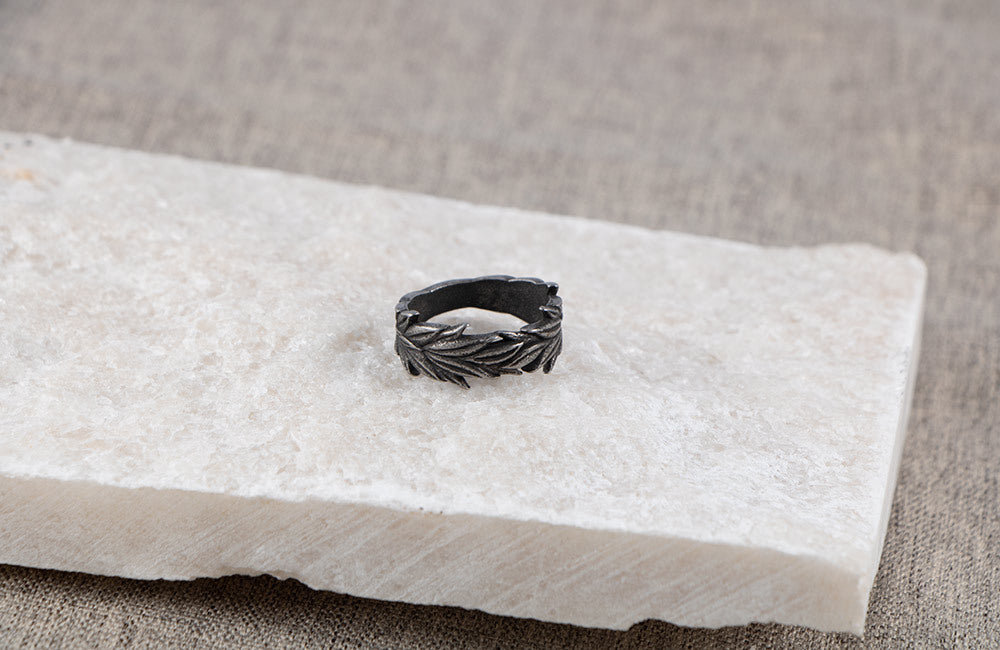 Vintage distressed botanical and wheat ear ring