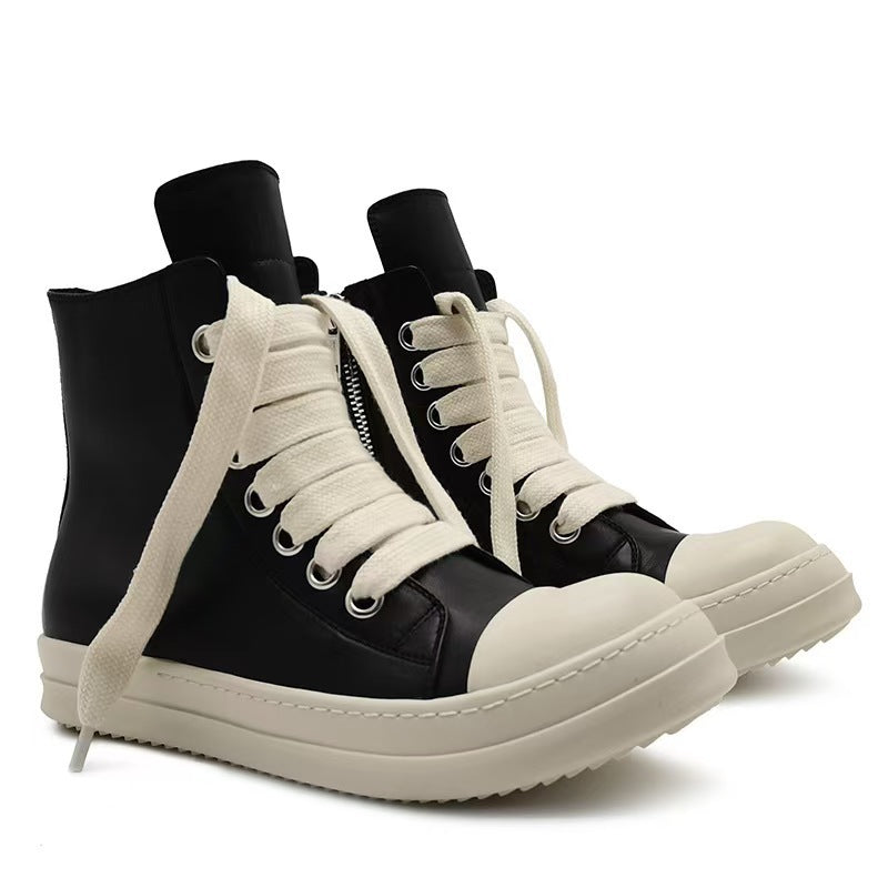 Genuine Leather High-Top Skate Shoes with Wide Laces