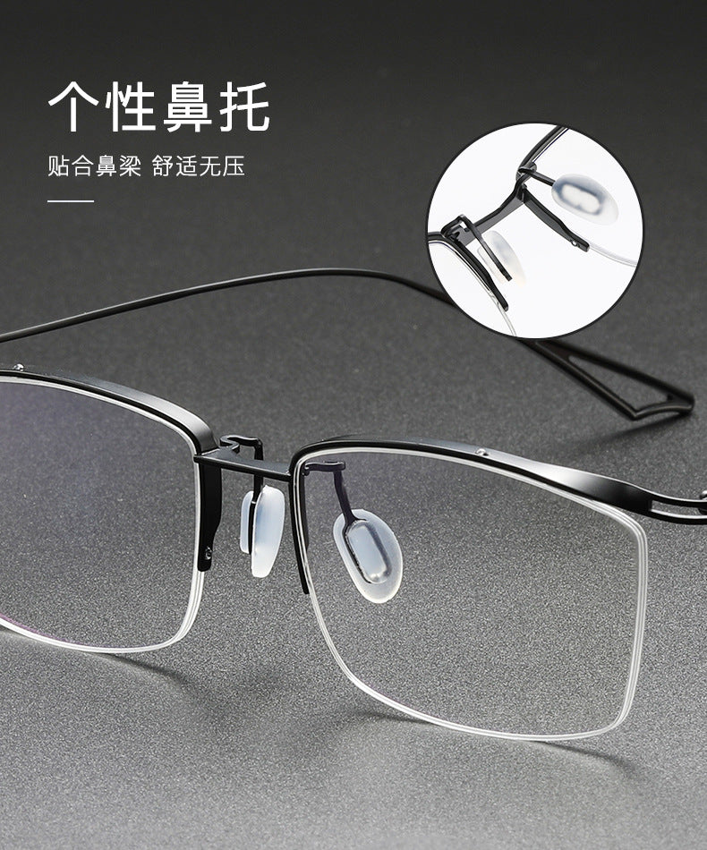 Plain color pure titanium handmade half-rimmed glasses