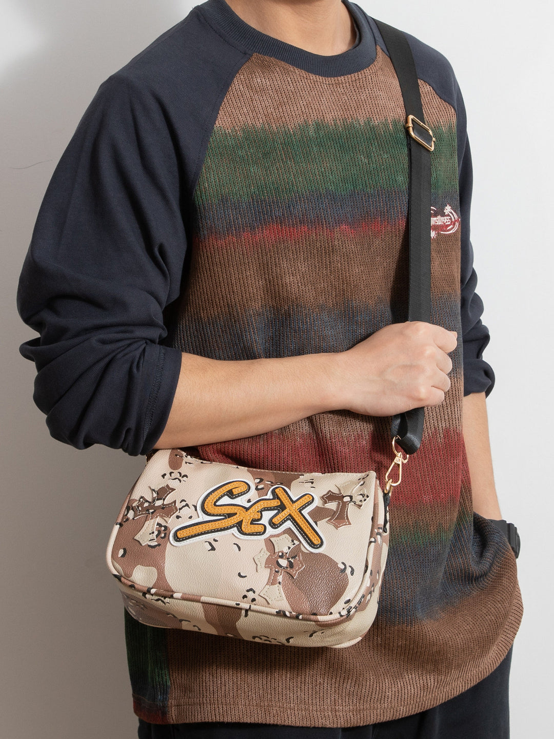 Chrome Hearts cross camouflage PU leather crossbody bag