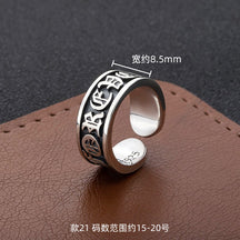 S925 sterling silver chrome hearts cross flower retro open ring