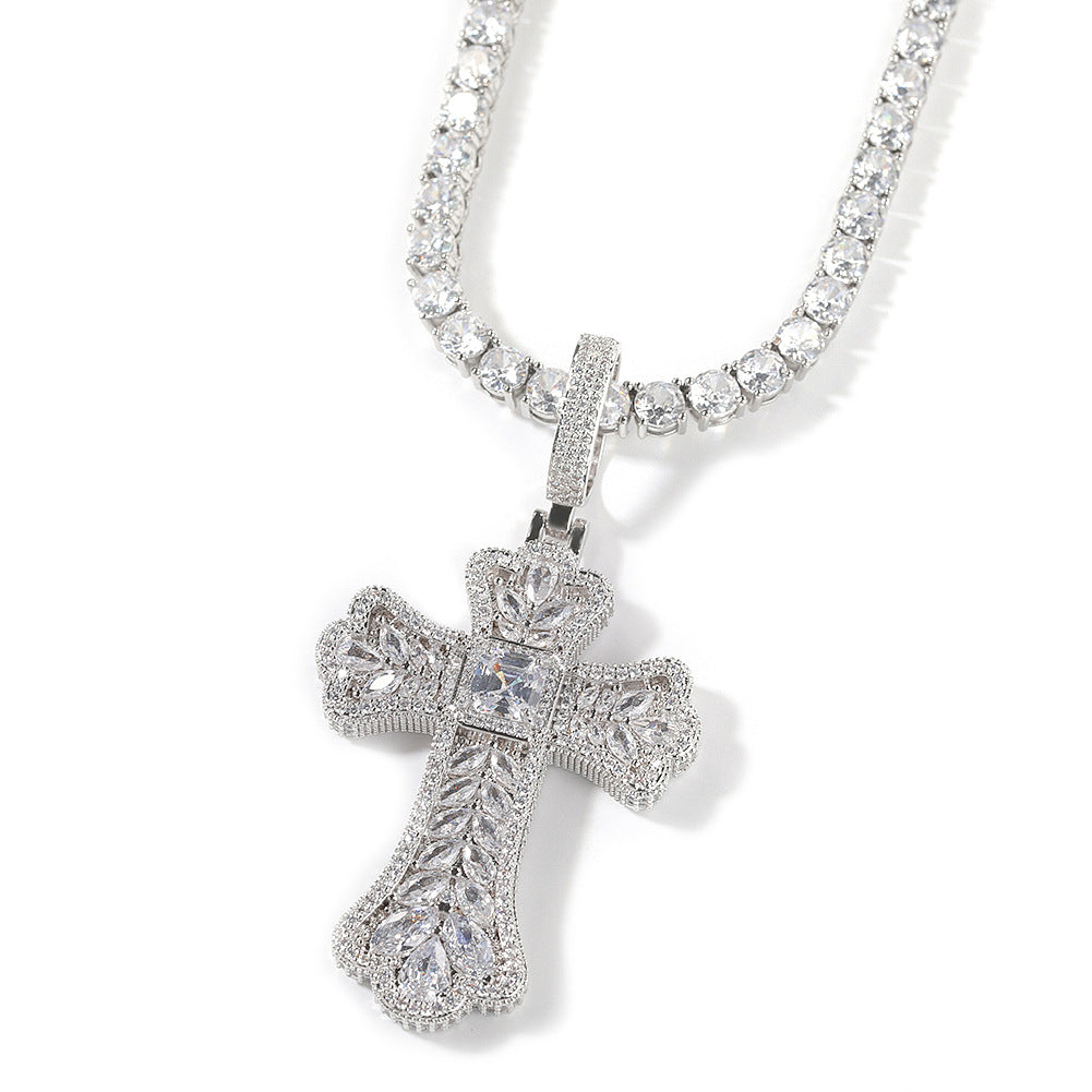 Hip-hop full diamond colorful wheat ear cross pendant
