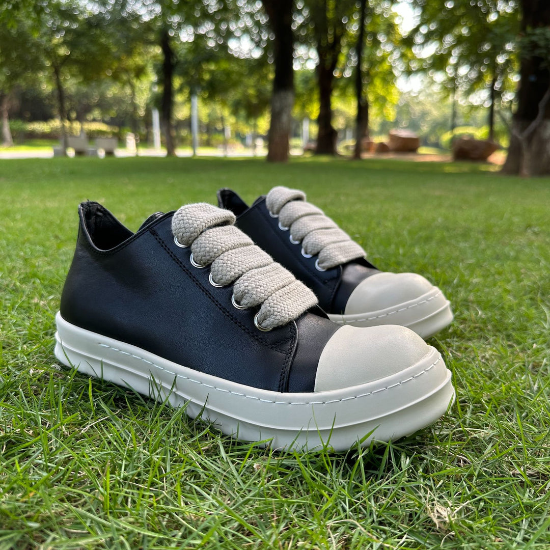 Genuine Leather Low-Top Skate Shoes with Wide Laces