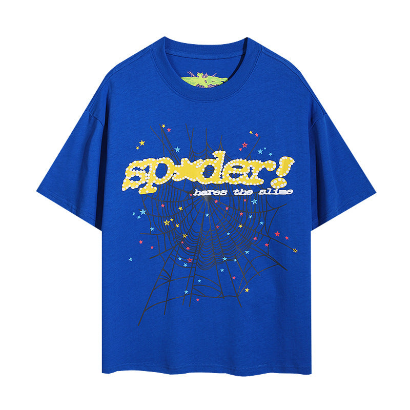 Sp5der foam letter 555 spider web print short-sleeved T-shirt