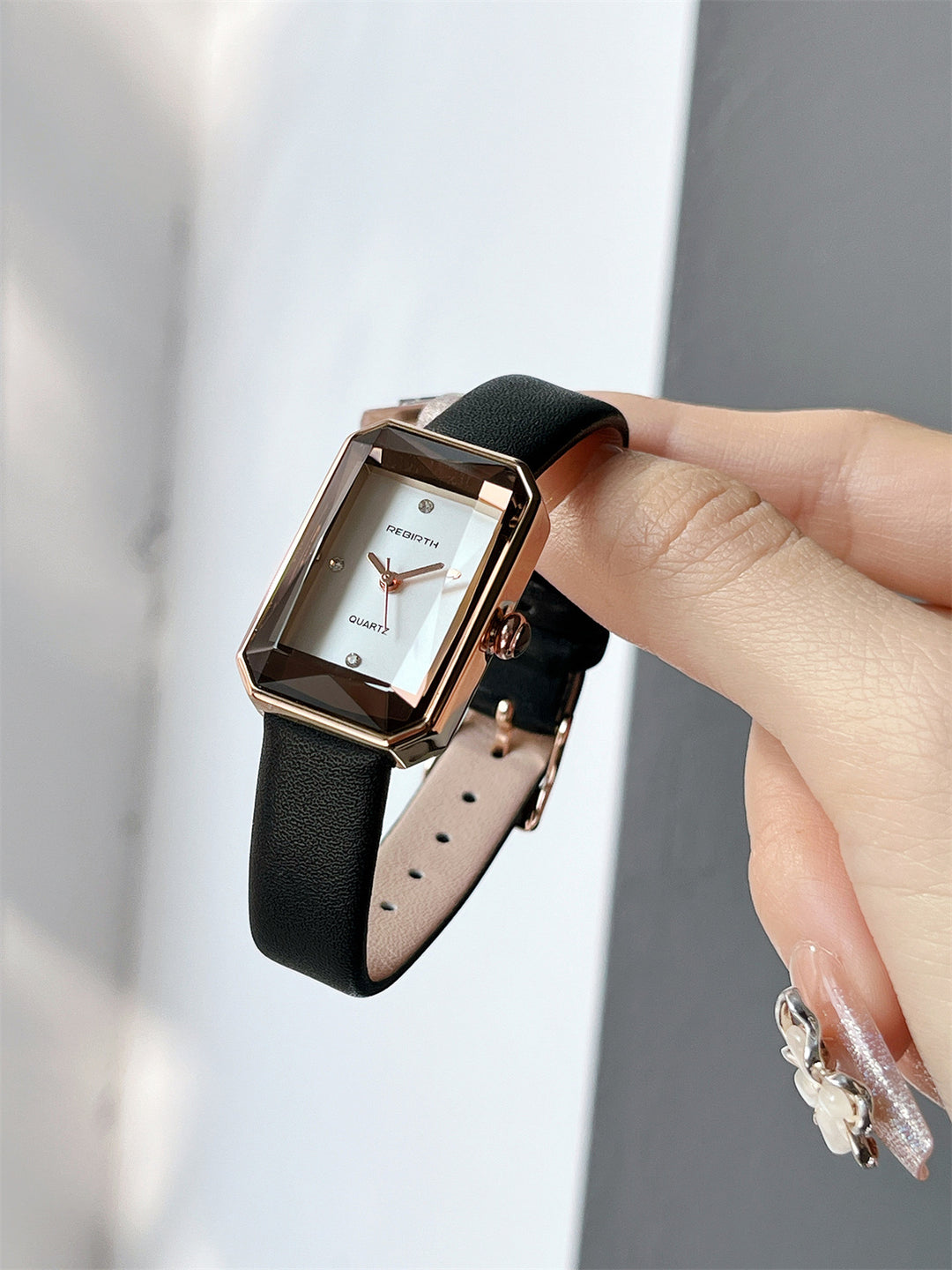 Rectangular Watch with Diamond Accents and Rhombus Dial