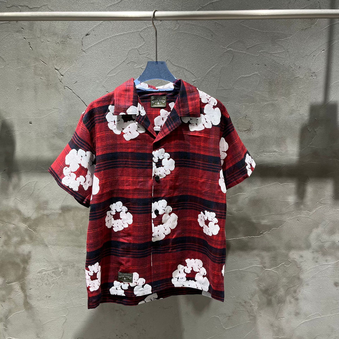 All-over print plaid short-sleeved shirt and shorts set