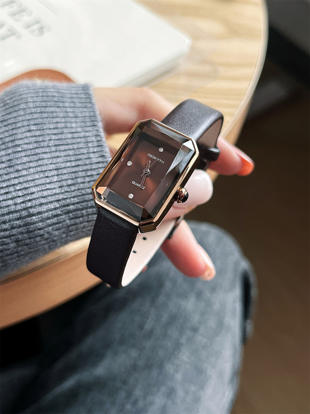 Rectangular Watch with Diamond Accents and Rhombus Dial