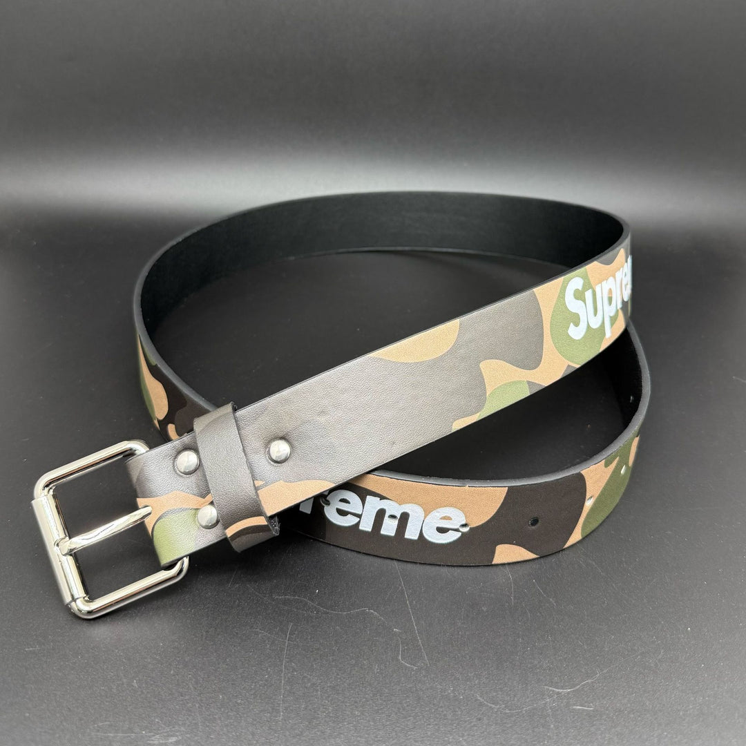 Belt with Letter Print and Metal Buckle