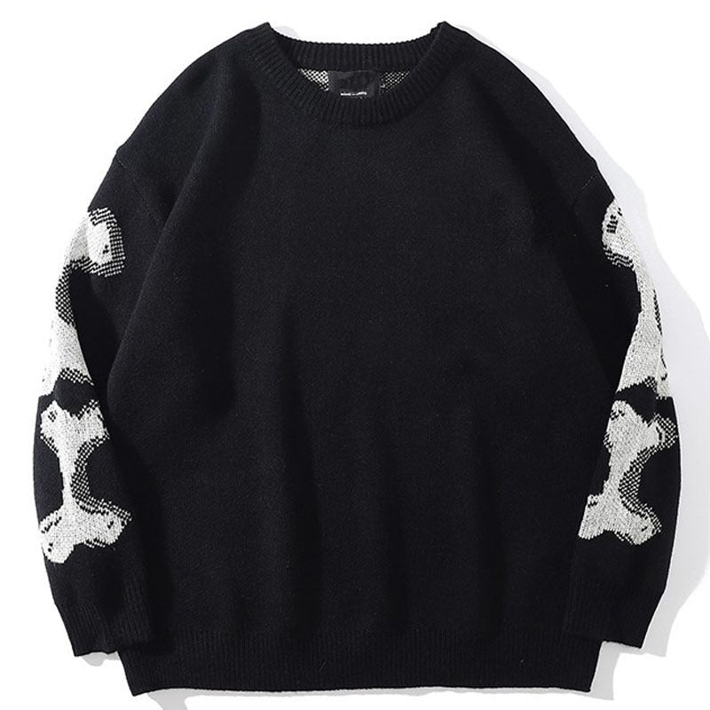 Skull round neck long sleeve sweater