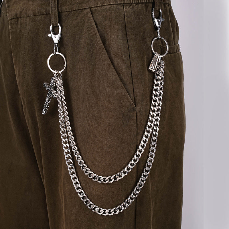 Skull cross pendant double-layer pants chain