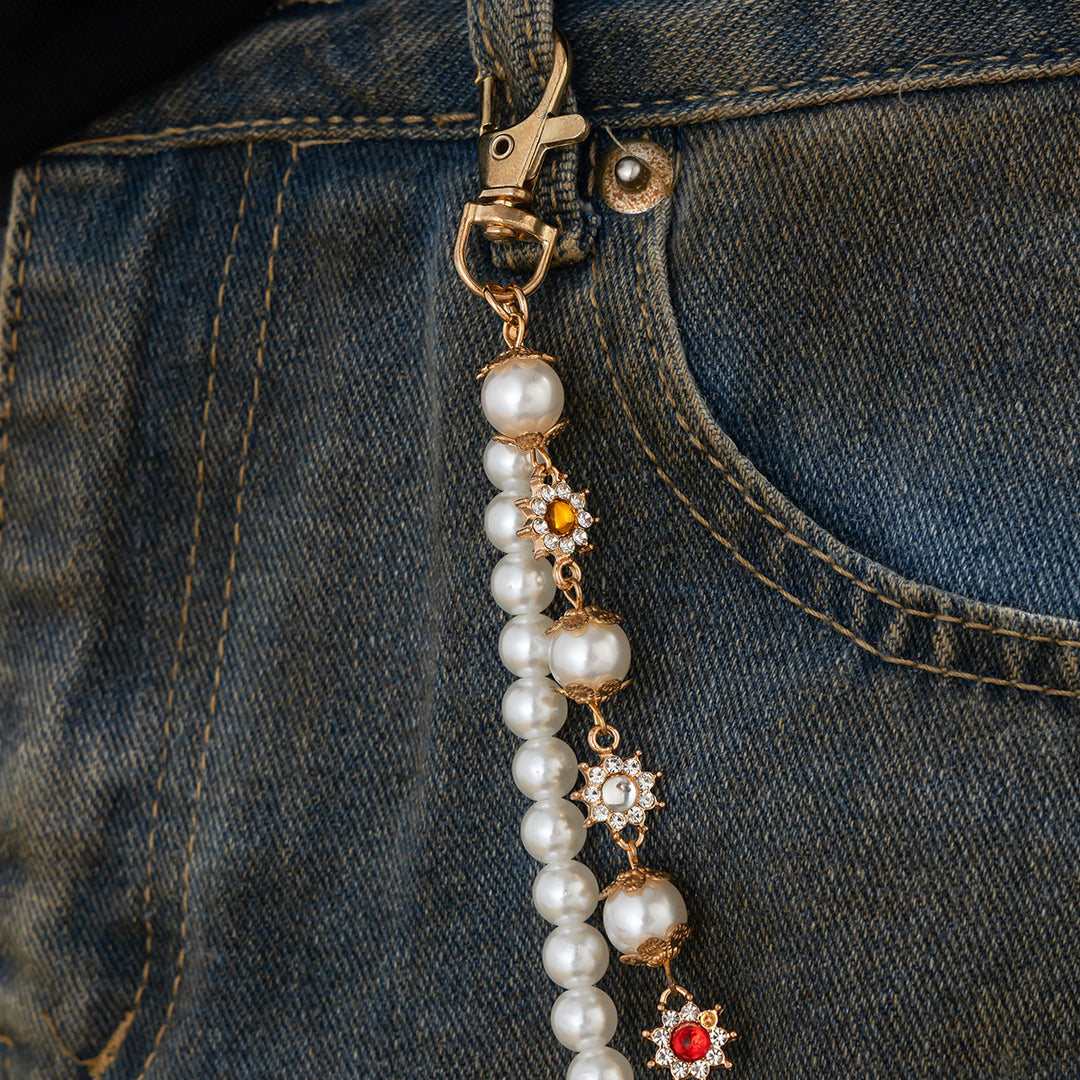 Pearl, Multi-Gemstone, Cross & Floral Pant Chain