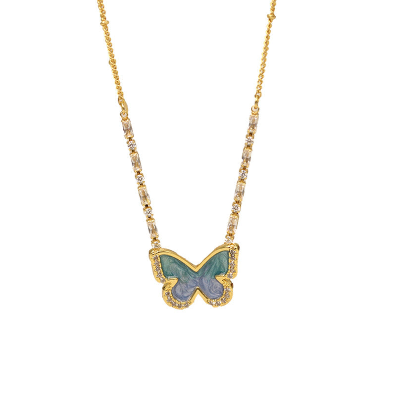 Gradient blue enamel butterfly necklace