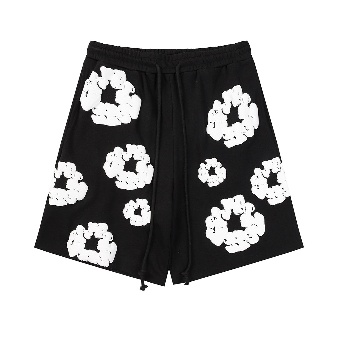 Foamed Kapok Flower Loose-Fitting Short-Sleeved Shorts