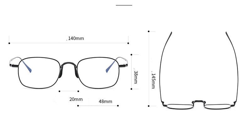 Pure titanium square frame eyeglasses for a slimmer face