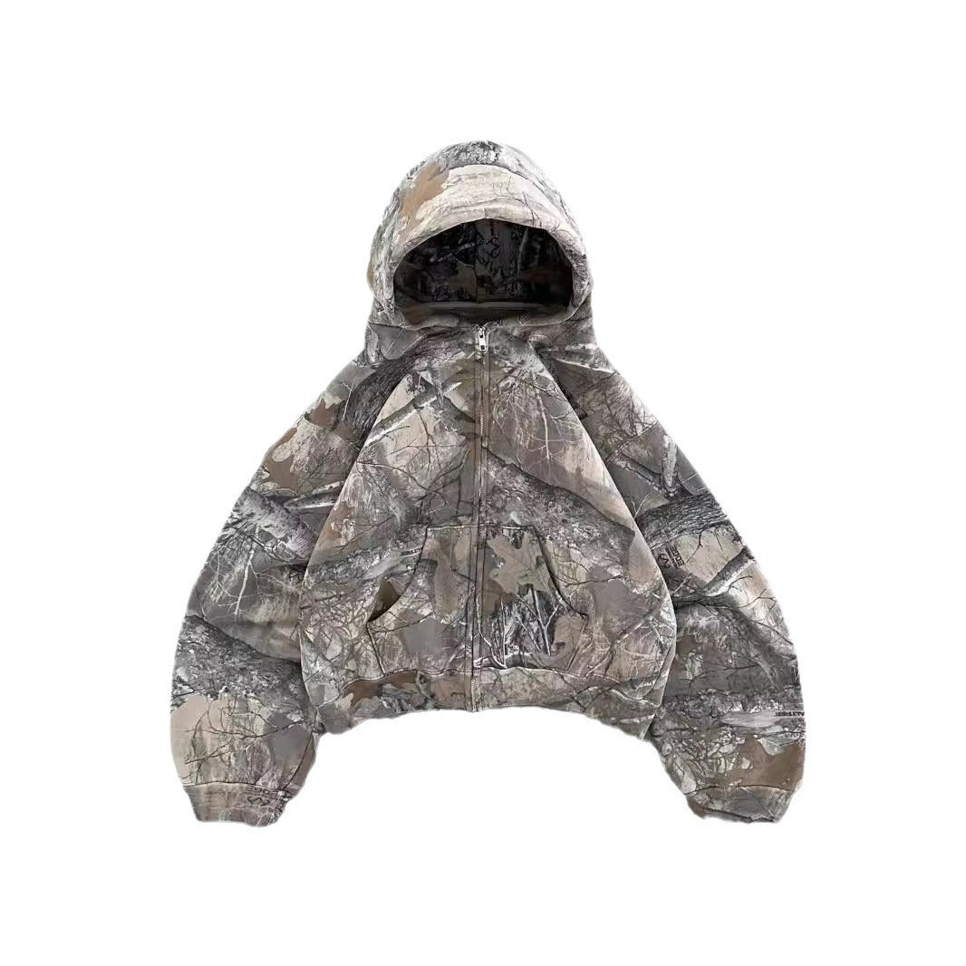 Y2K camouflage leaf hip-hop hoodie.