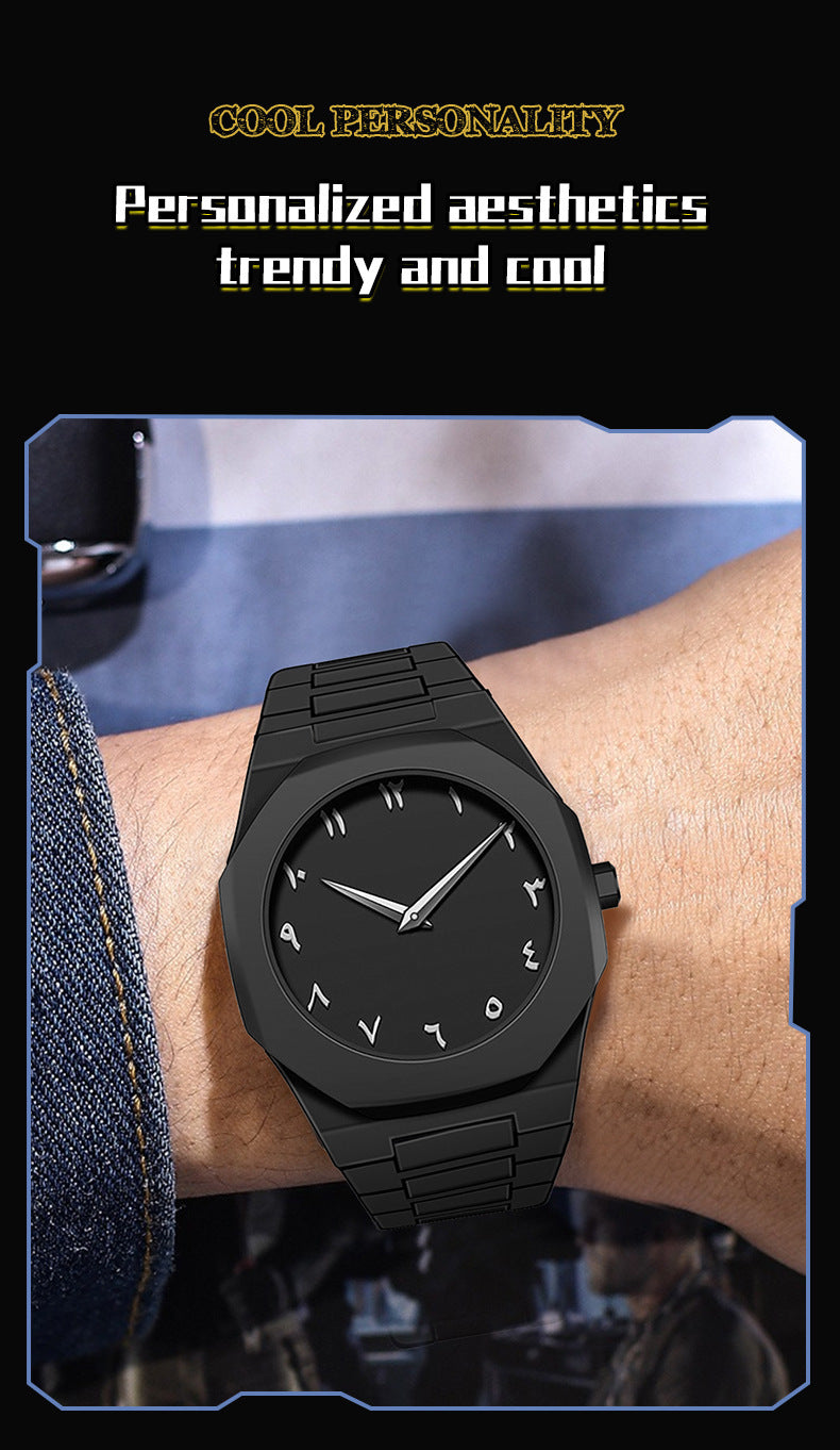 Sports-Style Waterproof Plastic Watch with Arabic Numerals