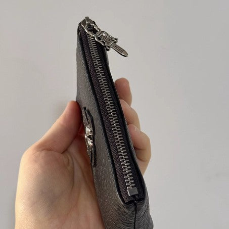 Chrome Hearts top-grain leather cross coin purse