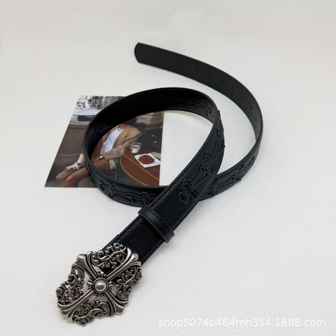 Chrome Hearts Cross-Motif Classic Leather Belt