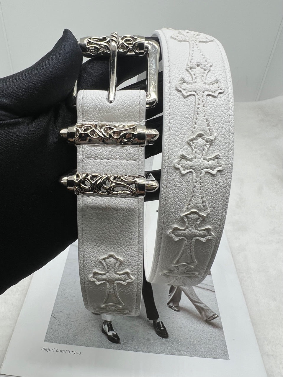 Chrome Hearts Litchi-Grain Colored Belt with Vine Motif