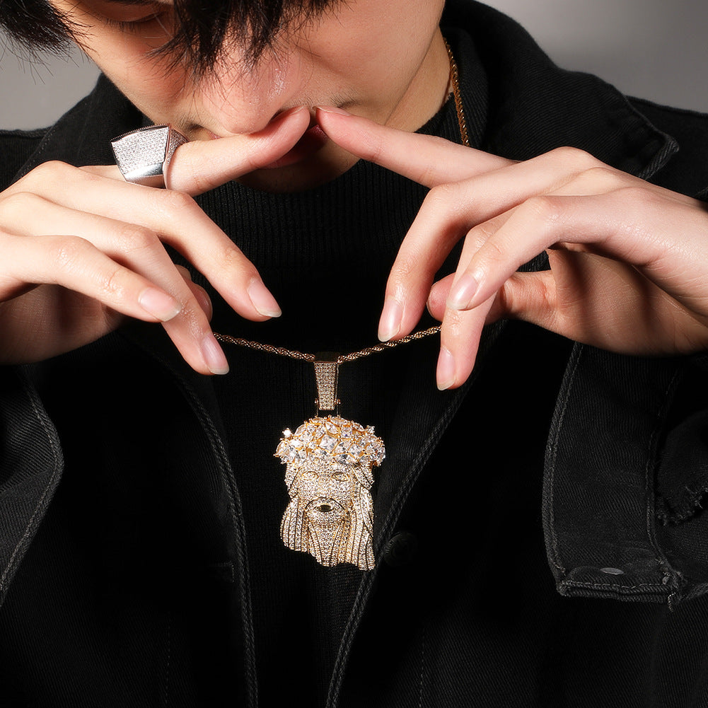 Hip Hop  Iced Out CZ Jesus Piece Pendant Necklace