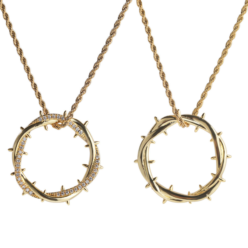 Retro copper with zircon, thorn crown pendant necklace