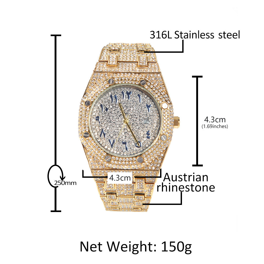 Full diamond Arabic dial hip-hop watch