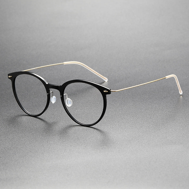 Black Round Eyeglasses Timeless Acetate & Gold Titanium Design
