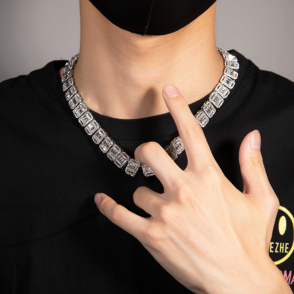 Alloy Necklace, 13mm, Diamond-Studded Nine-Panel Chain
