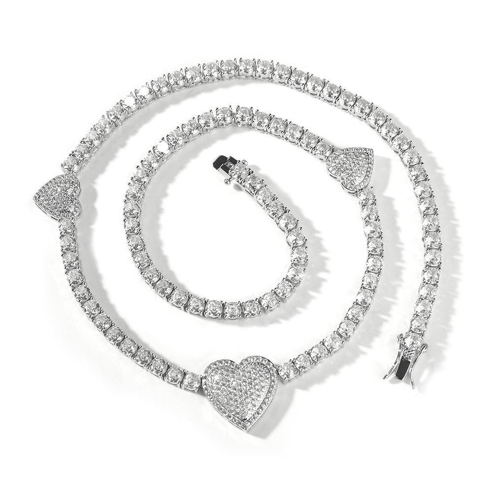 diamond tennis necklace Love heart chain