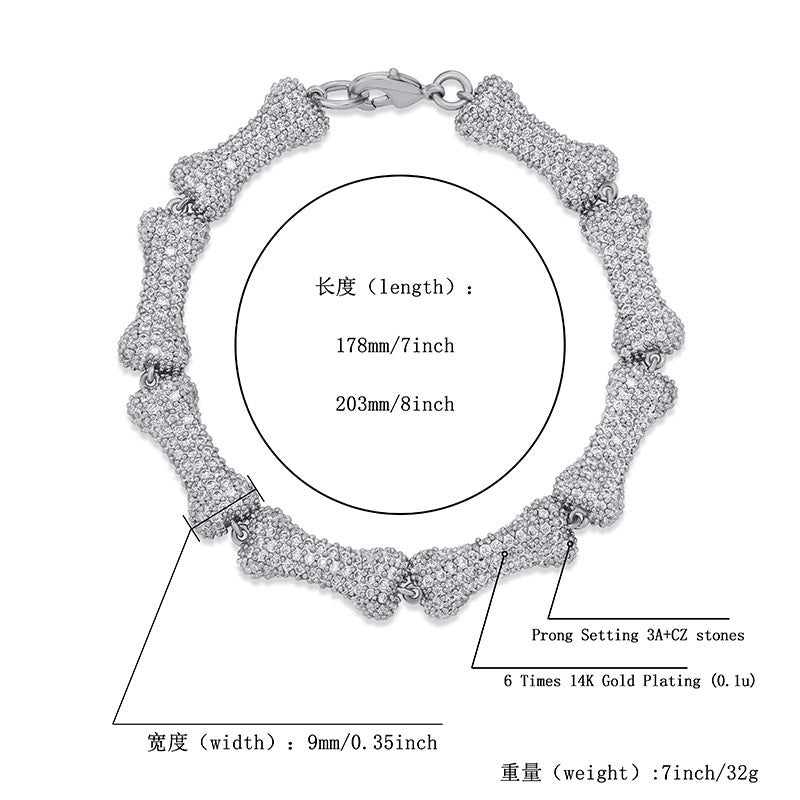 9mm Full Zircon Hip Hop Bone Necklace