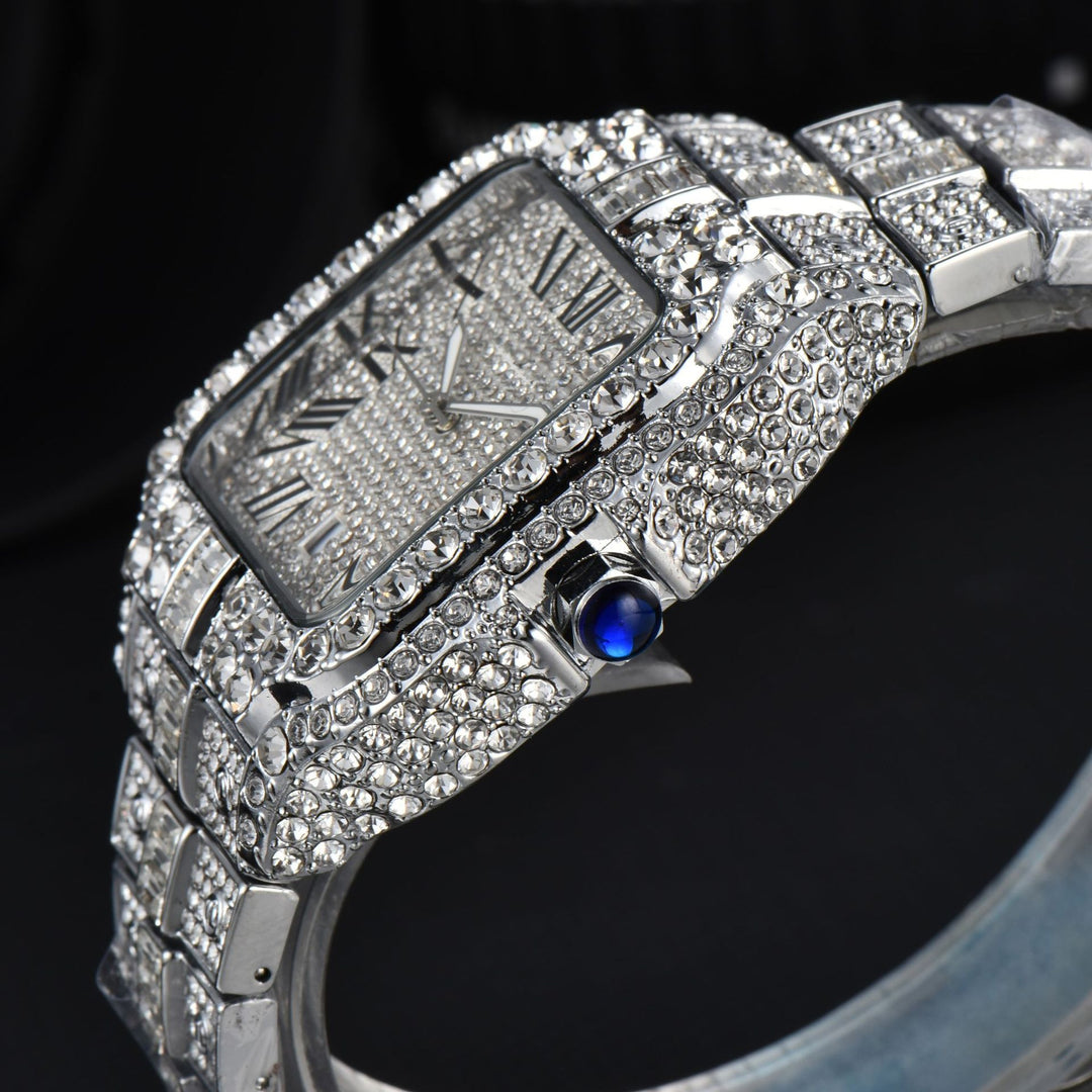 Square Full-Diamond Three-Hand Quartz Watch